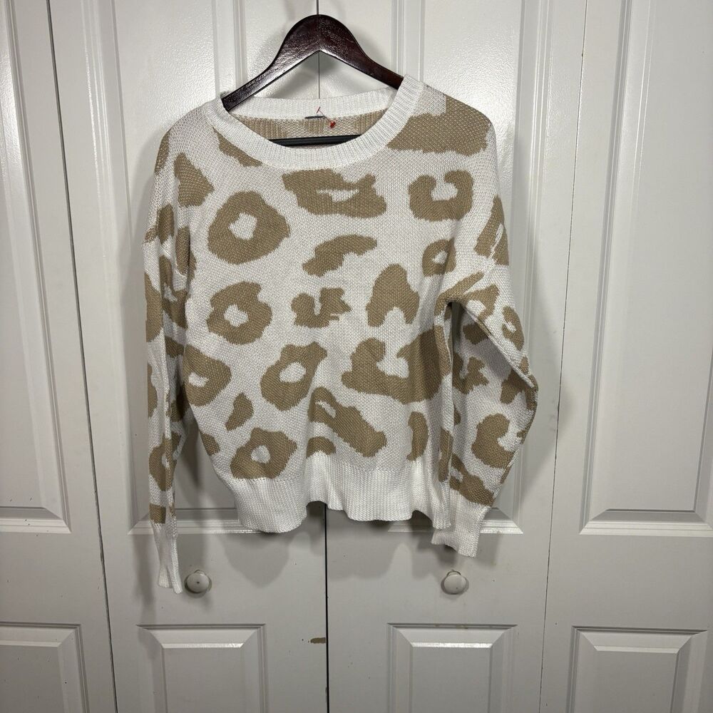 Vestidos Animal Print Sweater Womens XXL Beige White Leopard Knit Cozy Trendy